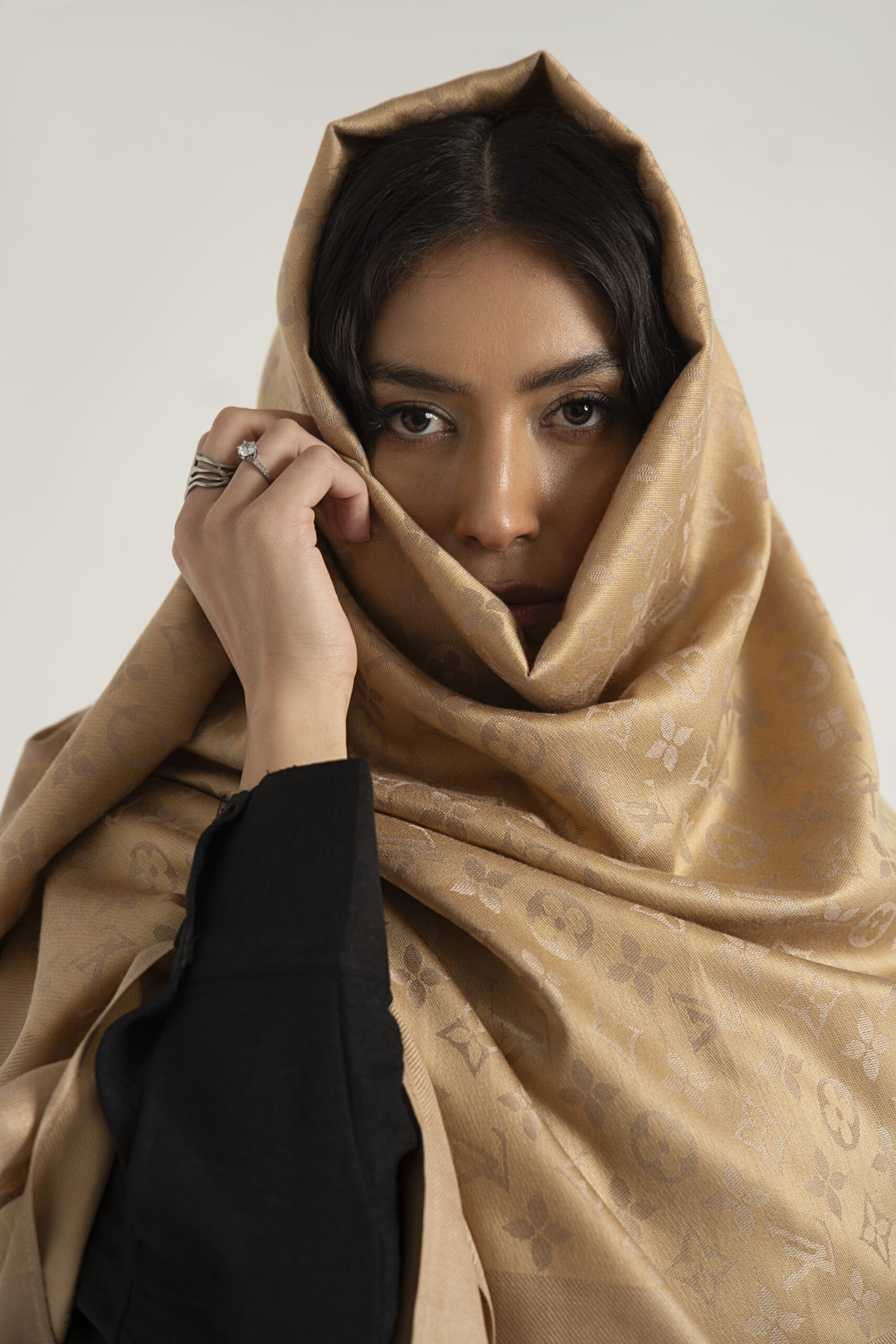 Elegant Embroidered Shawl in Beige